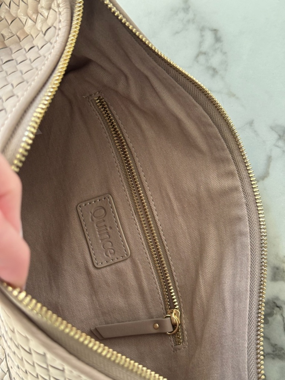 Quince Woven Shoulder Bag in Taupe. Italian Leather Crossbody - Picture 7 of 10